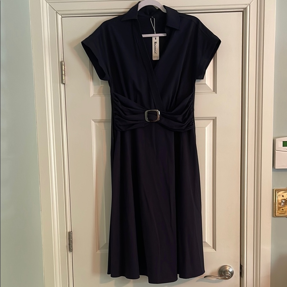 Navy midi shirt dress